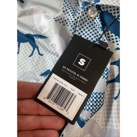 New Men's Waggle Golf Horses Polo Size S Teal Blue Gray Pony performance - Picture 5 of 8